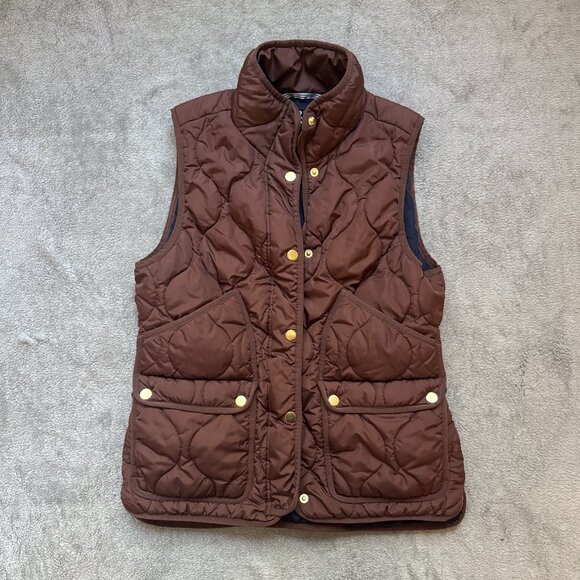 J. Crew Signature Puffer Vest Brown Lined Pockets Size S - Picture 1 of 4